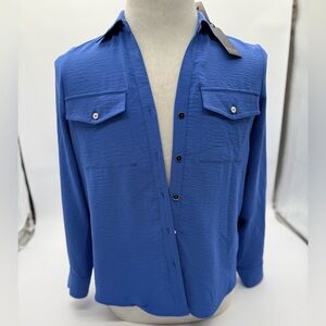 Women’s Rachel Roy Blue Button Up Polyester Long Sleeve Blouse Top Sz Small NWT